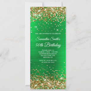 Convite Aniversário de 50 anos em Glitter Dourado Verde Br
