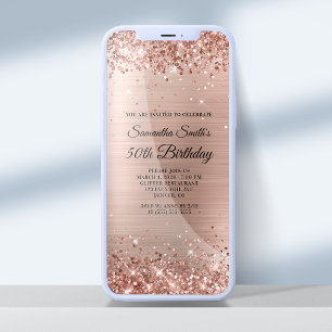 Convite Aniversário de 50 anos em Glittery Brushed Rose Go