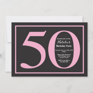Convite Aniversário de 50 anos em quadro negro rosa e pret