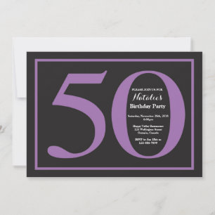 Convite Aniversário de 50 anos em quadro negro roxo e pret