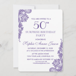 Convite Aniversário de 50 anos em Renda Violeta Ultra Mode
