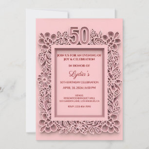 Convite Aniversário de 50 anos Estilo Floral Elegante em P