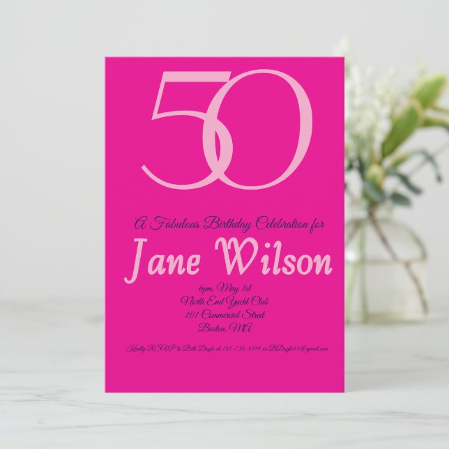 Convite Aniversário de 50 anos Fabuloso Feminino Moderno R (Em pé/Frente)