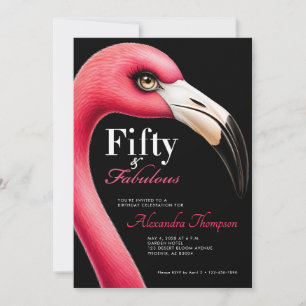Convite Aniversário de 50 anos Fabuloso Flamingo Rosa