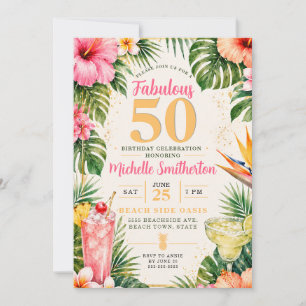 Convite Aniversário de 50 anos Fabuloso Luau Havaiano Flor