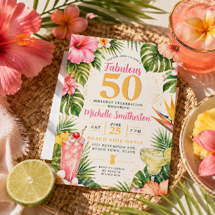 Convite Aniversário de 50 anos Fabuloso Luau Havaiano Flor