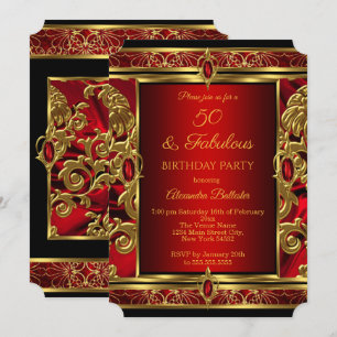 Convite Aniversário de 50 anos Fabuloso Rubi Vermelho Dama