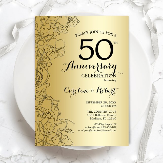 Convite Aniversário de 50 anos Flor de Ouro (Criador carregado)