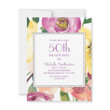 Aniversário de 50 anos Floral em Aquarela Roxo Ama