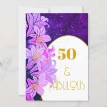 Aniversário de 50 anos Floral Roxo Dourado Moderno