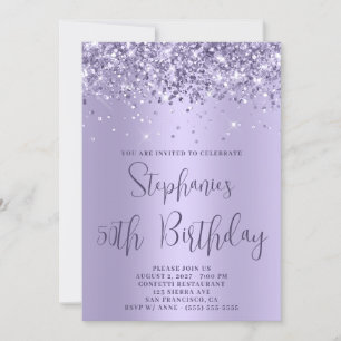 Convite Aniversário de 50 anos Glittery Light Lavanda Ombr