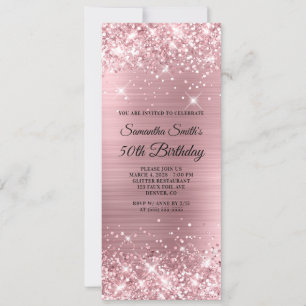 Convite Aniversário de 50 anos Glittery Light Pink Foil