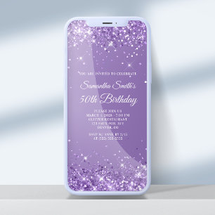 Convite Aniversário de 50 anos Glittery Lilás Pálido