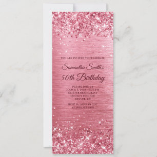 Convite Aniversário de 50 anos Glittery Rosa Brushed Foil