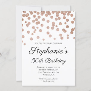 Convite Aniversário de 50 anos Glittery Rose Gold Confetti