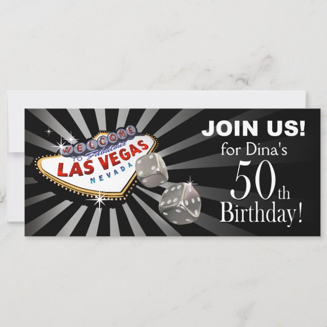 Convite Aniversário de 50 anos Las Vegas Starburst preto e (Frente)