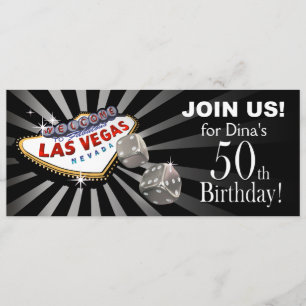 Convite Aniversário de 50 anos Las Vegas Starburst preto e