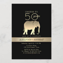 Convite Aniversário de 50 anos masculino Preto e Dourado