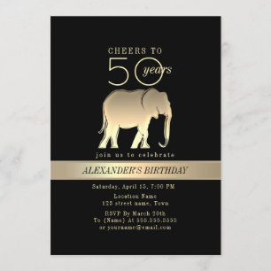 Convite Aniversário de 50 anos masculino Preto e Dourado