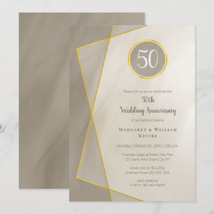 Convite aniversário de 50 anos moldura cinza ouro antigo
