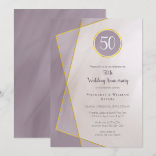 Convite aniversário de 50 anos moldura dourada ameixa disc