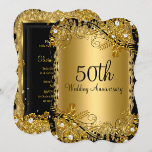 Convite Aniversário de 50 anos Ouro Preto Floral Swirl Dia