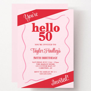 Convite Aniversário de 50 anos Ousado Moderno Rosa Vermelh