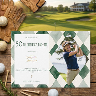 Convite Aniversário de 50 anos Par-Tee Aquarela Argyle Ver