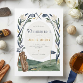 Convite Aniversário de 50 anos Par-Tee Aquarela Floral de 