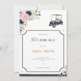 Convite Aniversário de 50 anos Par-Tee de Golfe Azul Naval