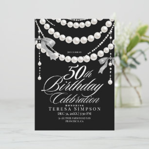 Convite Aniversário de 50 anos Preto & Branco Elegante