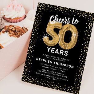 Convite Aniversário de 50 anos Preto Dourado