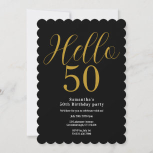 Convite Aniversário de 50 anos Preto Dourado Chic