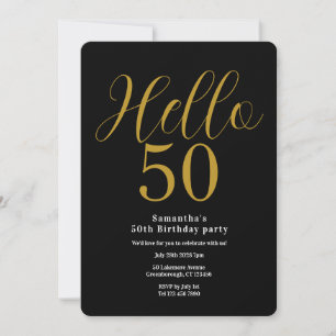Convite Aniversário de 50 anos Preto Dourado Chic