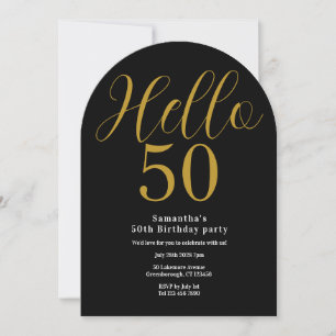 Convite Aniversário de 50 anos Preto Dourado Chic