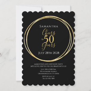 Convite Aniversário de 50 anos Preto Dourado Parabéns a 50