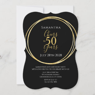 Convite Aniversário de 50 anos Preto Dourado Saudação a 50