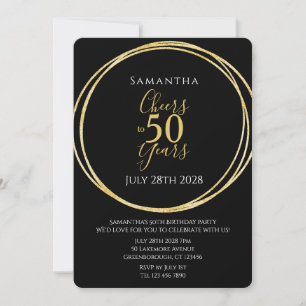 Convite Aniversário de 50 anos Preto Dourado Saúde aos 50 