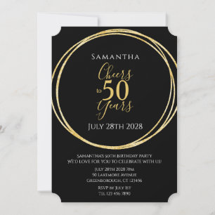 Convite Aniversário de 50 anos Preto Dourado Saúde aos 50