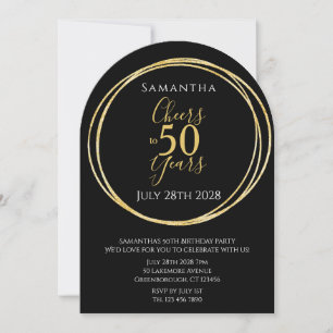 Convite Aniversário de 50 anos Preto Dourado Saúde por 50