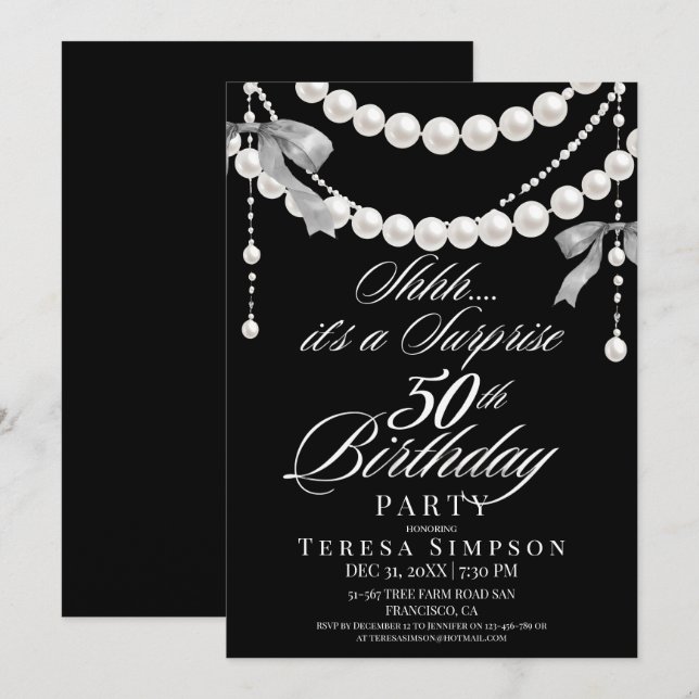 Convite Aniversário de 50 anos Preto e Branco  (Frente/Verso)