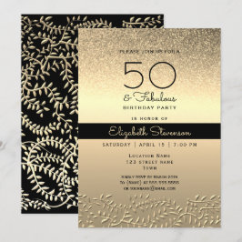 Convite Aniversário de 50 anos Preto e Dourado