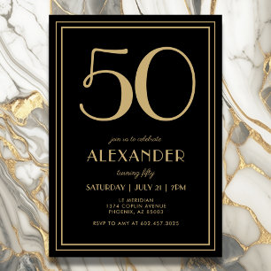 Convite Aniversário de 50 anos Preto e Dourado Moderno Min