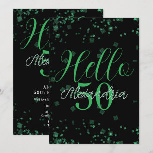 Convite Aniversário de 50 anos Preto e Verde Elegante Pers