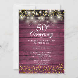 Convite Aniversário de 50 anos Red Rustic Wood Corações Do
