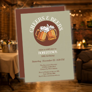 Convite Aniversário de 50 anos Sage Retro Cheers e Beers p
