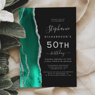 Convite Aniversário de 50 anos Seafoam Verde Prata Ágata E