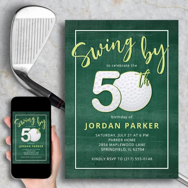 Convite Aniversário de 50 anos Tema de Golfe Balanço da St (Criador carregado)