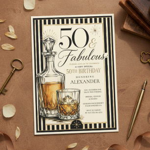 Convite Aniversário de 50 anos Temático de Uísque para Ele