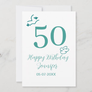 Convite aniversário de 50 anos turquesa nome nuvens desenh